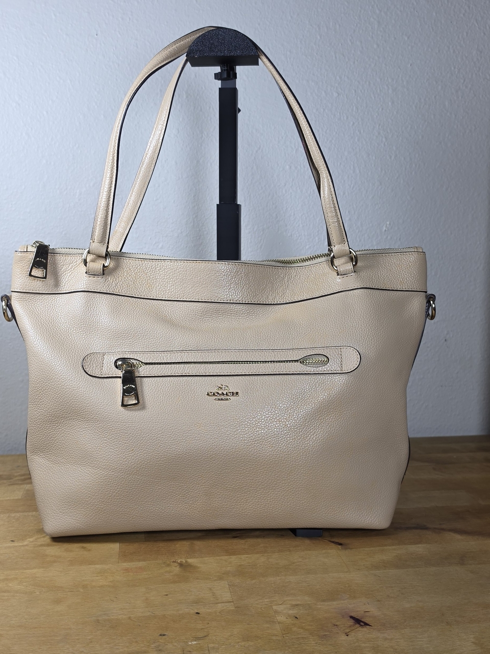 Coach Park F30341 Beige Pebbled Leather Large Shoulder Tote Hobo Bag